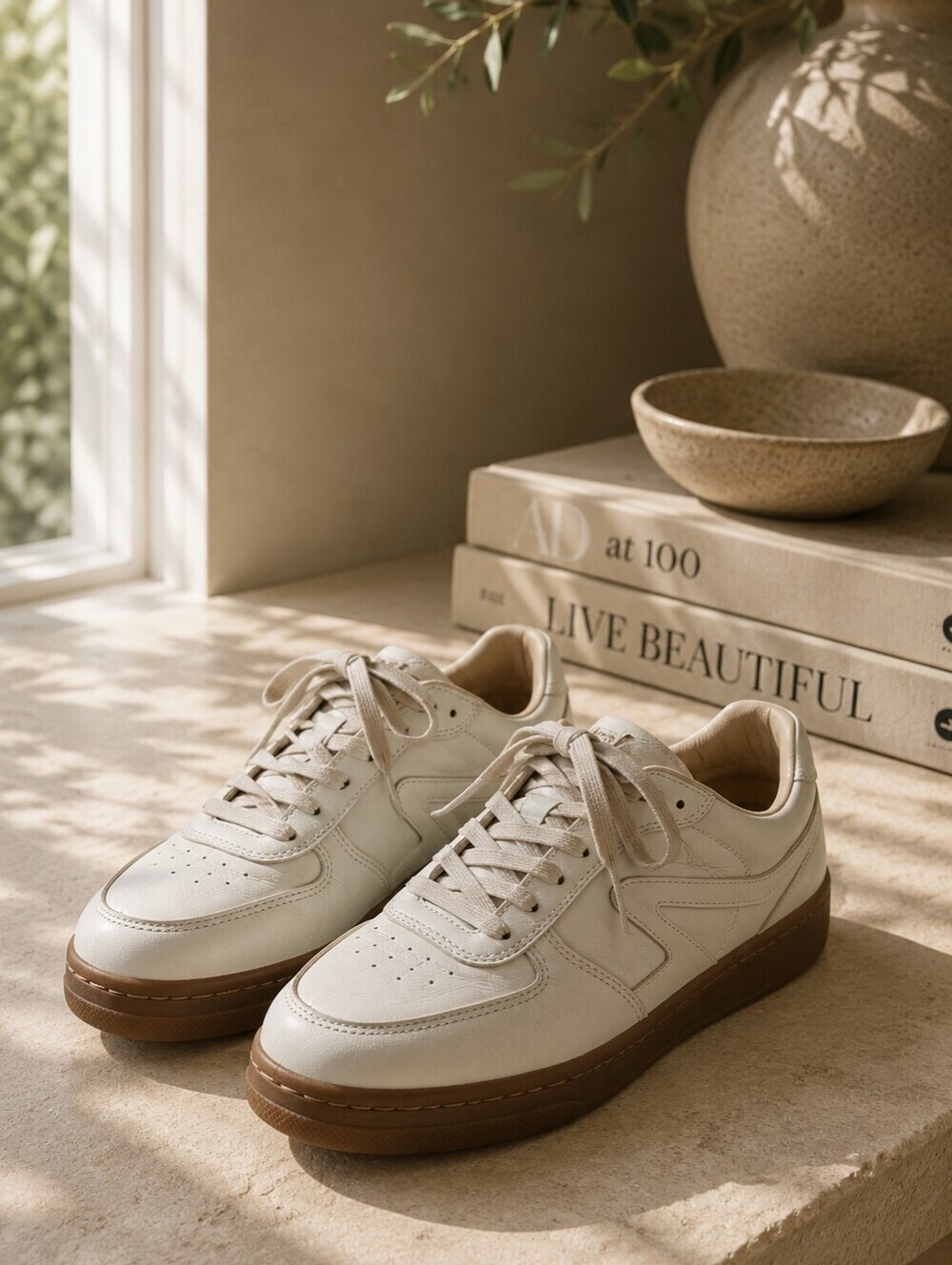 rag & bone Cream Leather Gum Sole Low Top Sneakers Women's Size 8